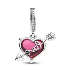 PandoraCharm Pendant Cœur Rouge et Flèche en Verre de Murano