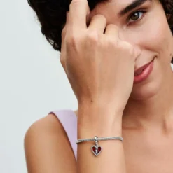 PandoraCharm Pendant Double Cœur Rouge et Serrure