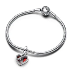 PandoraCharm Pendant Double Cœur Rouge et Serrure