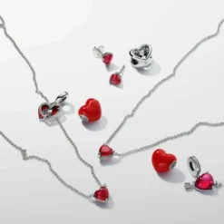 PandoraCharm Pendant Double Cœur Rouge et Serrure