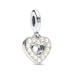 PandoraCharm Pendant Double Cœur Blanc Nacré - Pandora Moments