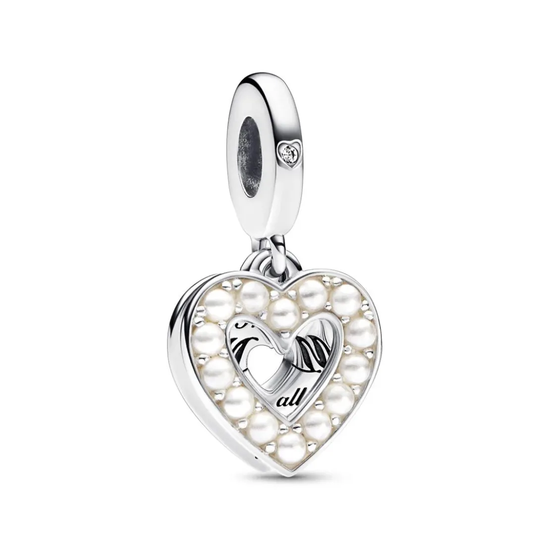 PandoraCharm Pendant Double Cœur Blanc Nacré - Pandora Moments