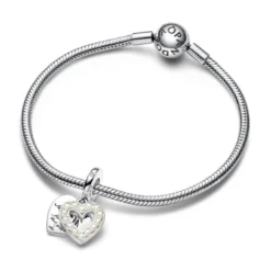 PandoraCharm Pendant Double Cœur Blanc Nacré - Pandora Moments