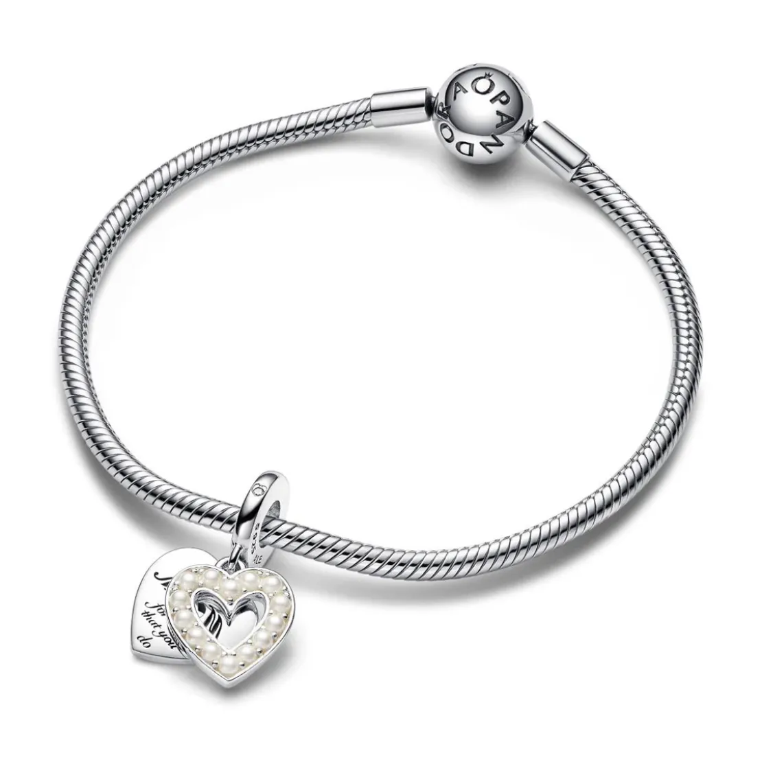 PandoraCharm Pendant Double Cœur Blanc Nacré - Pandora Moments