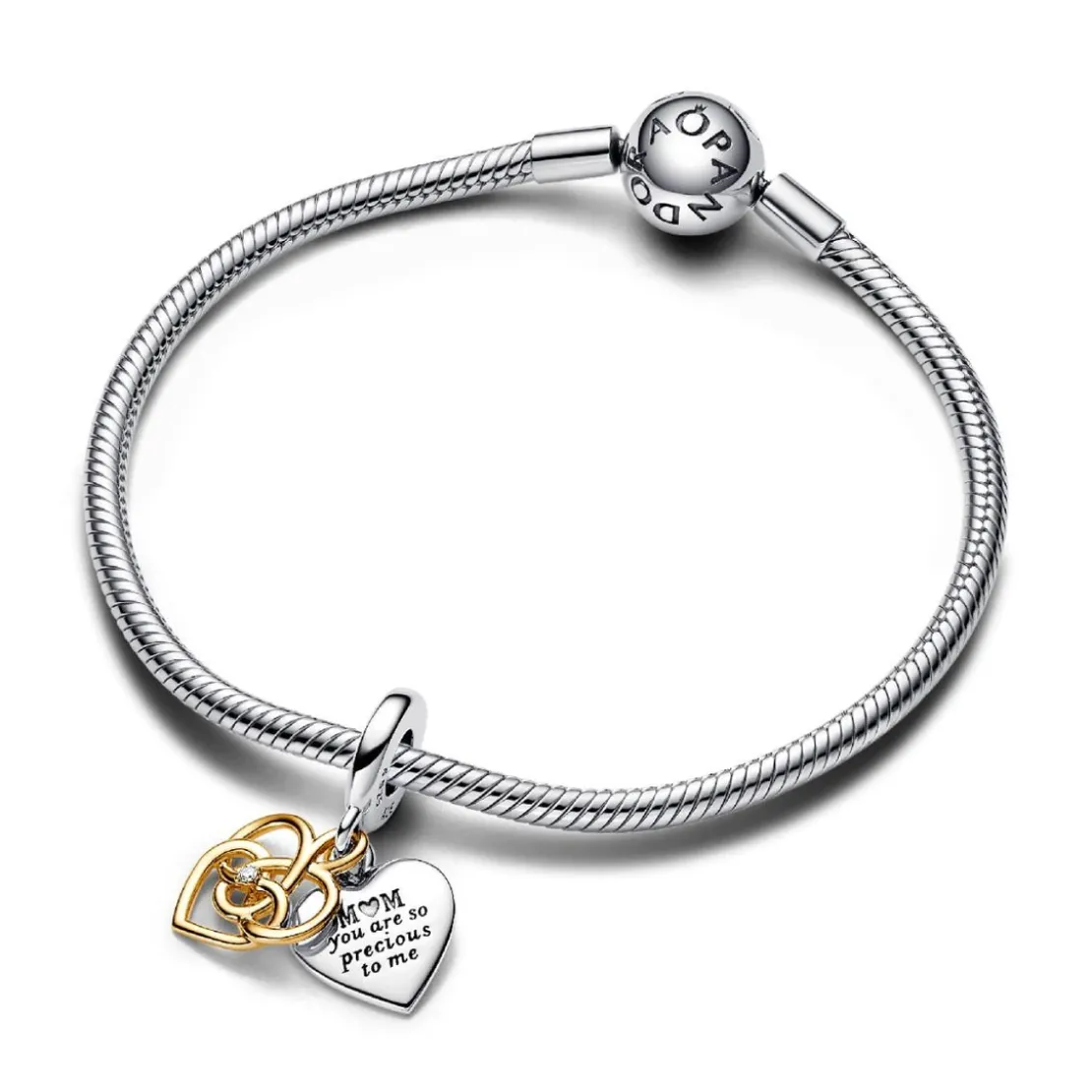 PandoraCharm Pendant Double Maman Gravable Diamant de Synthèse