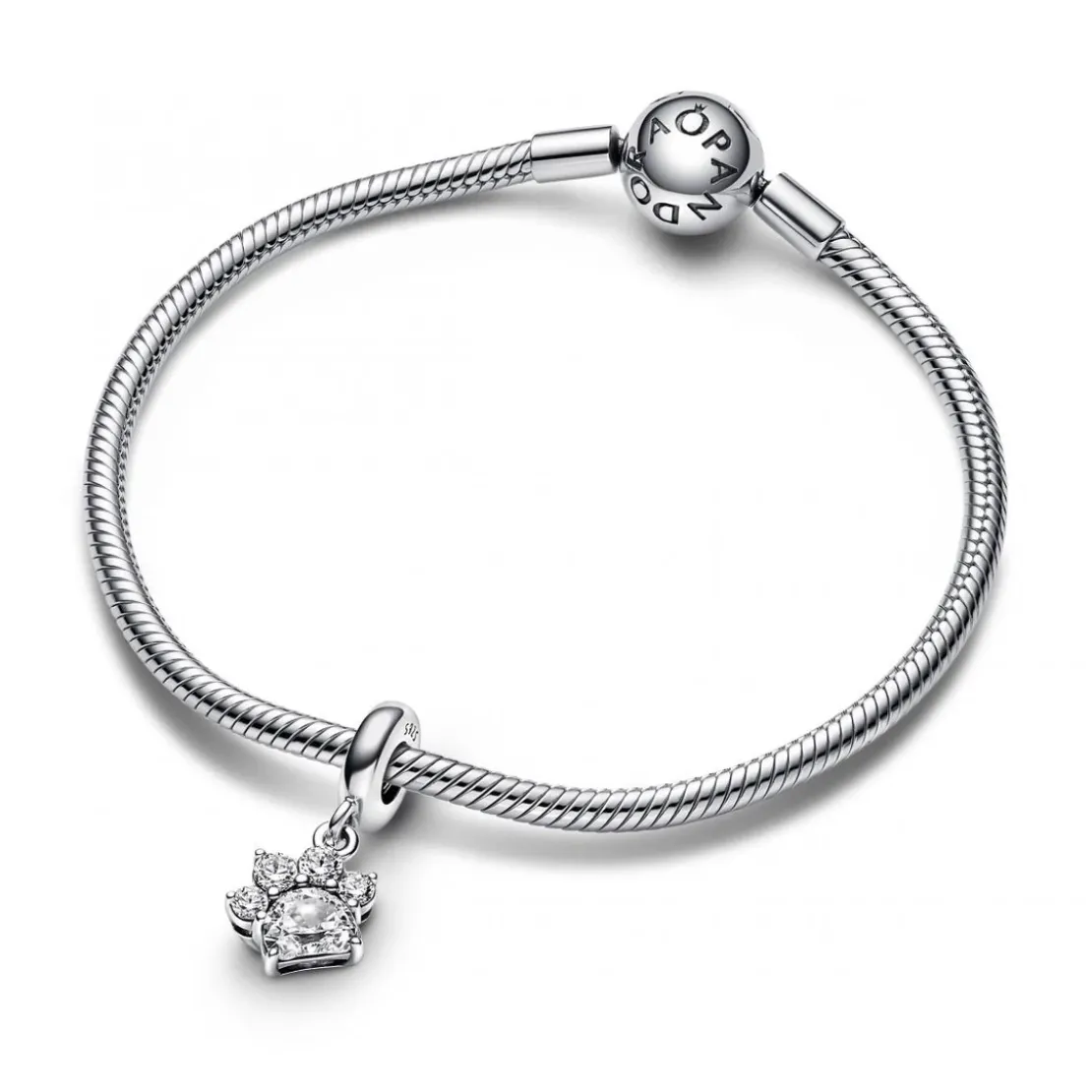 PandoraCharm Pendant Empreinte de Patte Scintillante Argenté