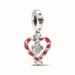 PandoraCharm Pendant Noël Double Cœur en Sucre d’Orge - Pandora Moments