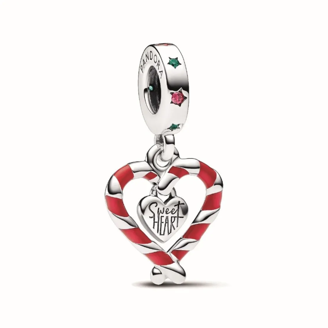 PandoraCharm Pendant Noël Double Cœur en Sucre d’Orge - Pandora Moments