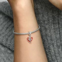 PandoraCharm Pendant Noël Double Cœur en Sucre d’Orge - Pandora Moments