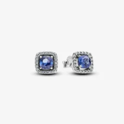 PandoraClous d’Oreilles Halo Bleu Carré Scintillant