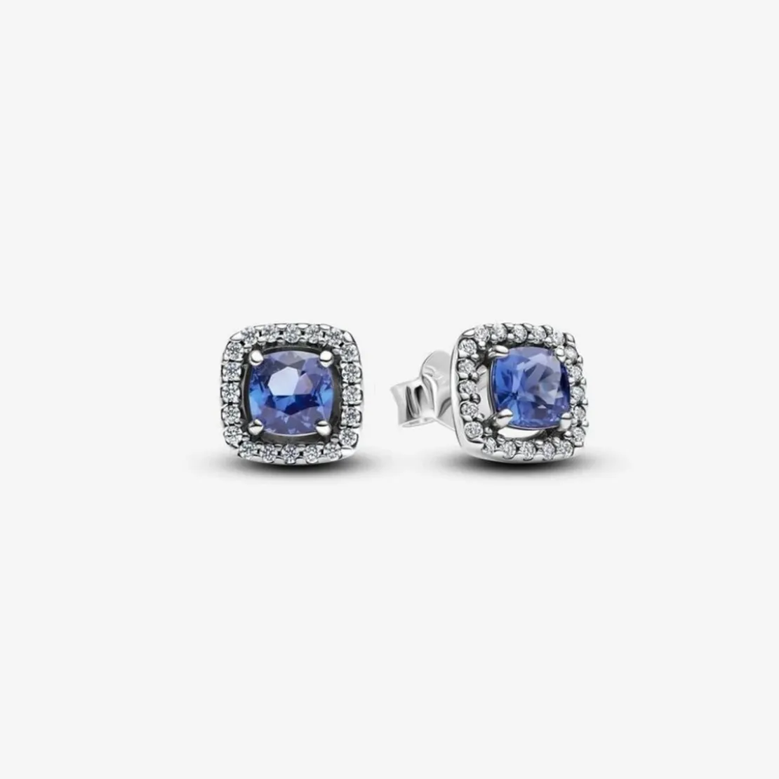 PandoraClous d’Oreilles Halo Bleu Carré Scintillant
