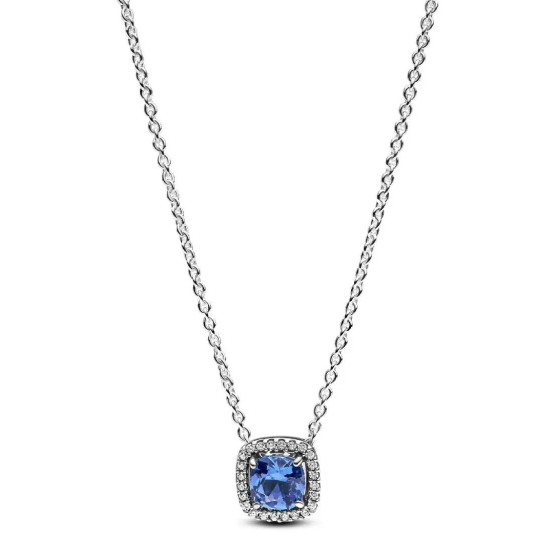 PandoraCollier avec Pendentif Halo Bleu Carré Scintillant