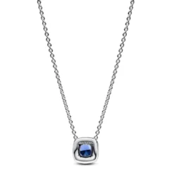 PandoraCollier avec Pendentif Halo Bleu Carré Scintillant