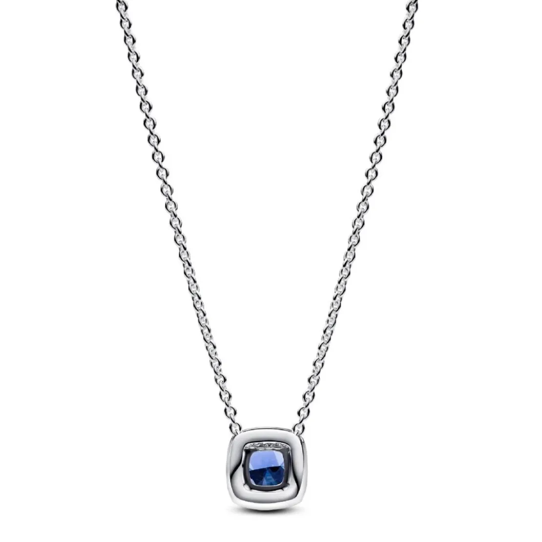 PandoraCollier avec Pendentif Halo Bleu Carré Scintillant