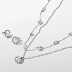 PandoraCollier femme argent sterling avec perle blanche et zircone Pandora Timeless