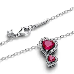 PandoraCollier à Pendentif Cœurs Halo Rouge