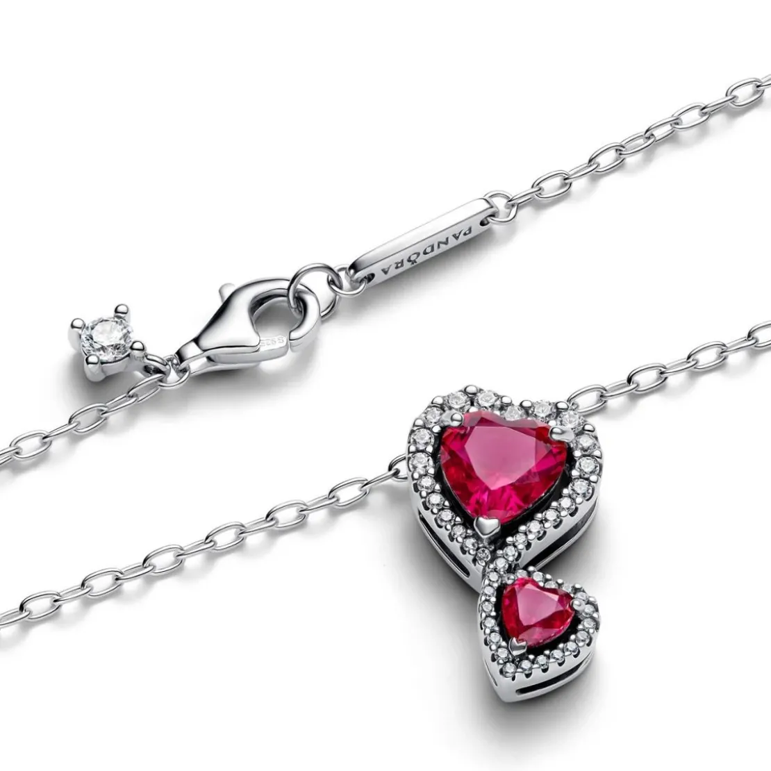 PandoraCollier à Pendentif Cœurs Halo Rouge