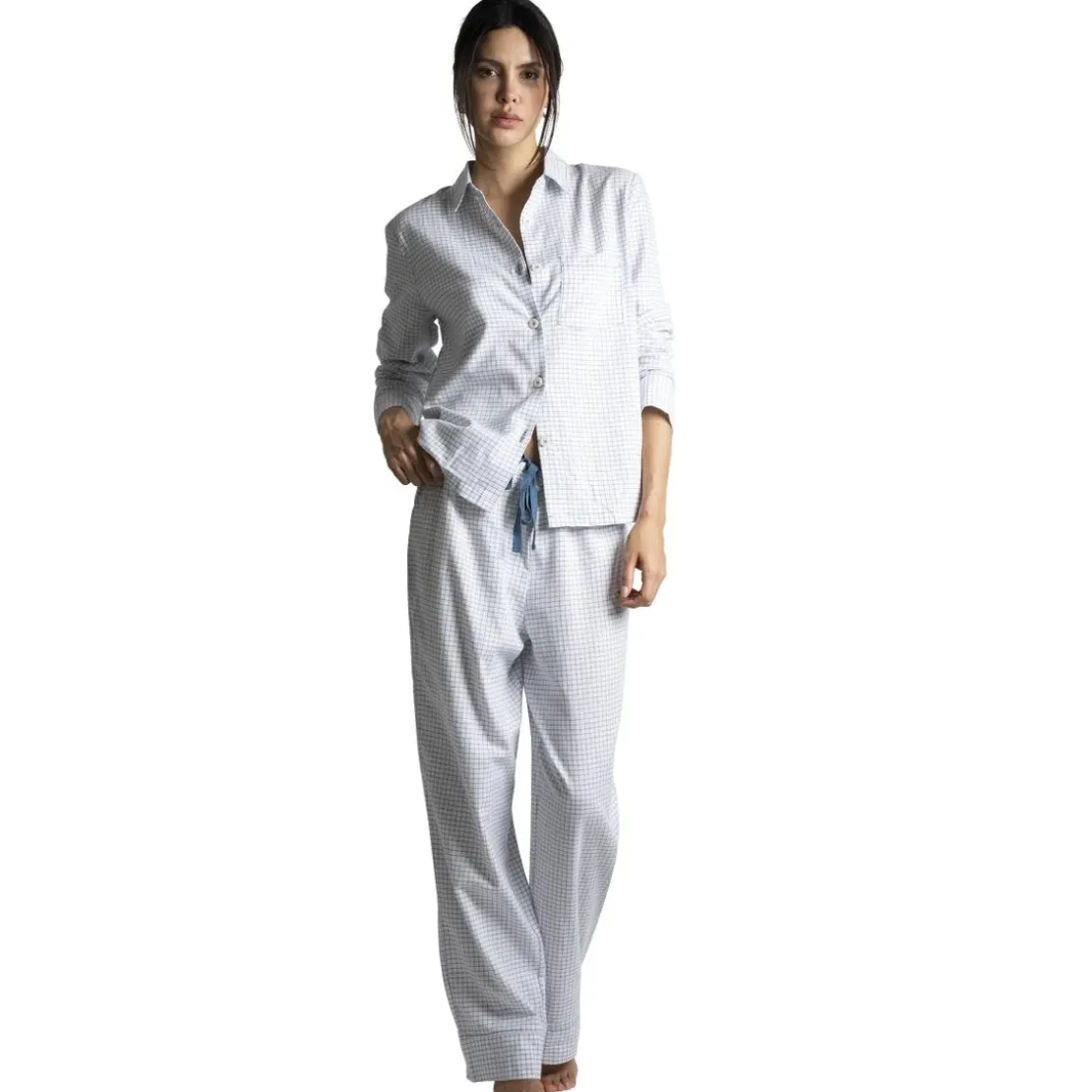 PassionataAudrey - Haut de pyjama manches longues bleu en coton