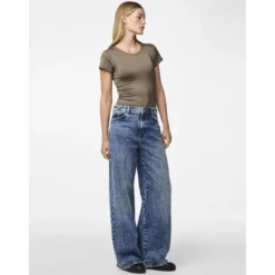 PiecesJean droit taille haute en coton Selma bleu Amy