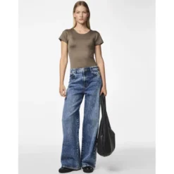PiecesJean droit taille haute en coton Selma bleu Amy