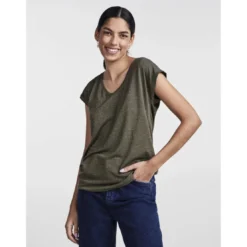 PiecesT-shirt loose fit manches courtes vert Elsie