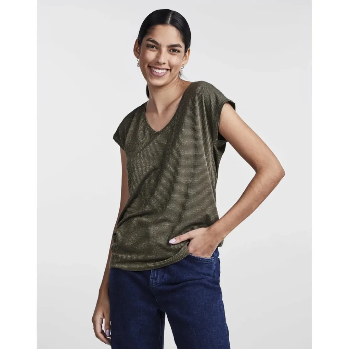PiecesT-shirt loose fit manches courtes vert Elsie