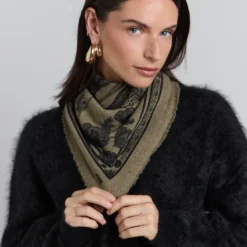 Püre CachemireECHARPE BANDANA TIGER kaki en cachemire