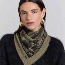 Püre CachemireECHARPE BANDANA TIGER kaki en cachemire