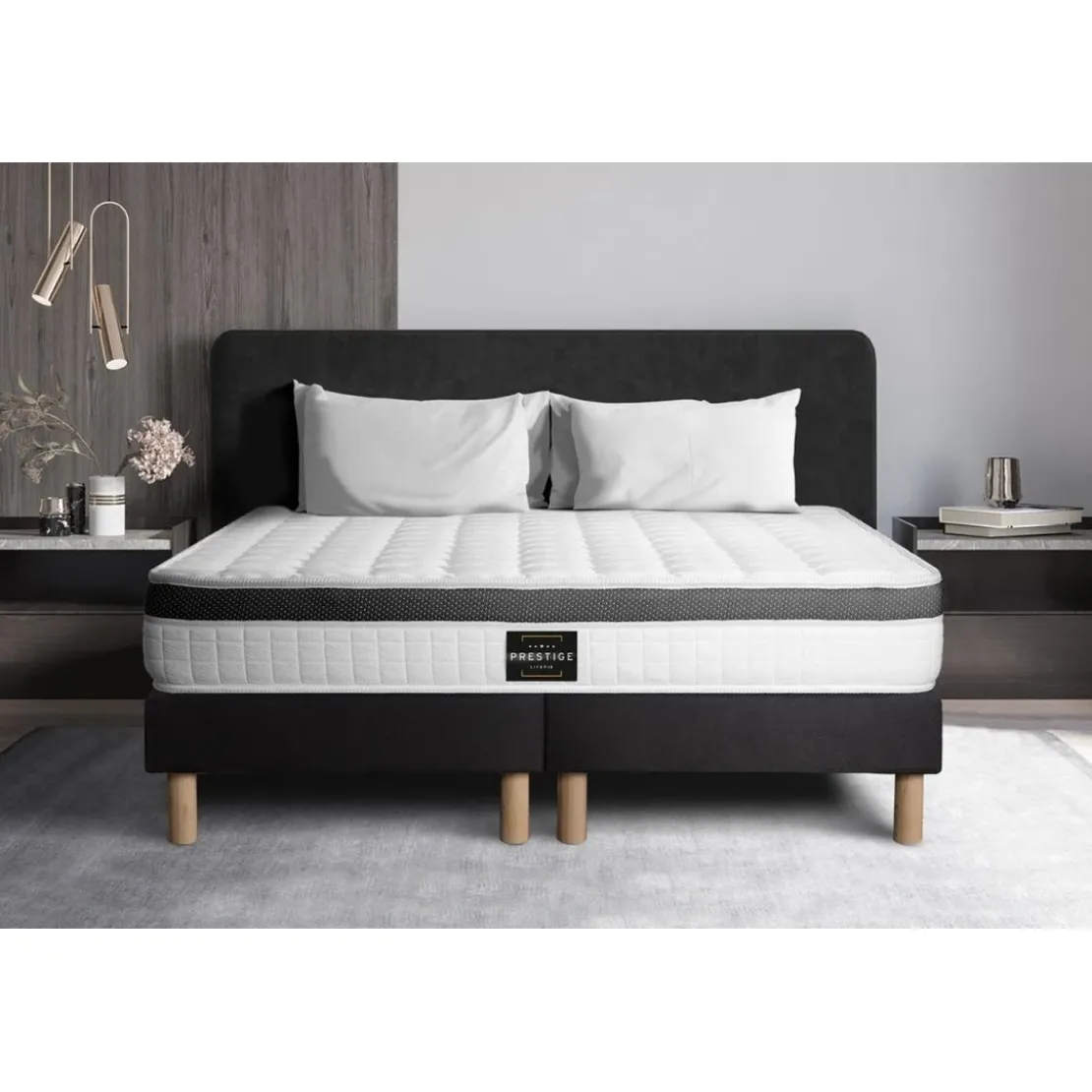 Prestige literieEnsemble Superieur Memoire de forme 3 zones double sommier noir