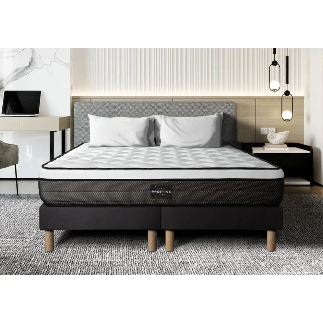 Prestige literieEnsemble Suite Ressorts ensaches, memoire de forme 5 zones double sommier noir