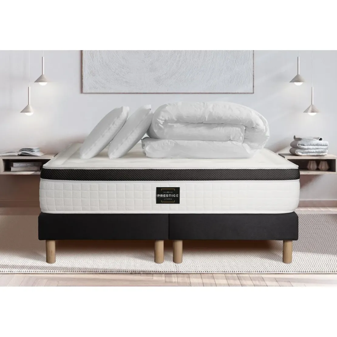 Prestige literiePack Privilège Memoire de forme 5 zones double sommier noir