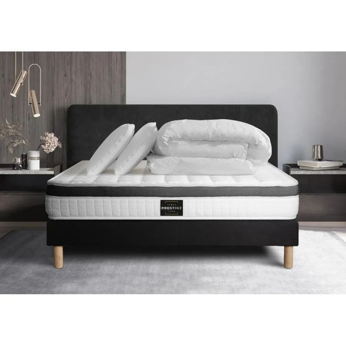 Prestige literiePack Superieur Memoire de forme 3 zones sommier noir