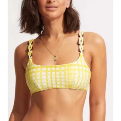 SeafollyHaut de maillot de bain bralette - Jaune- Amalfi Check