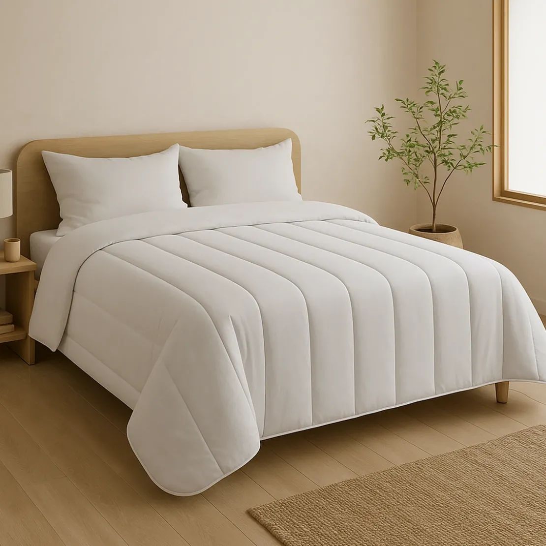 SeleniaCouette blanche tempérée "Lavable à 95°C" - Polycoton