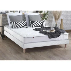 SeleniaEnsemble Matelas 100% latex 3 zones NUDE et Sommier Blanc