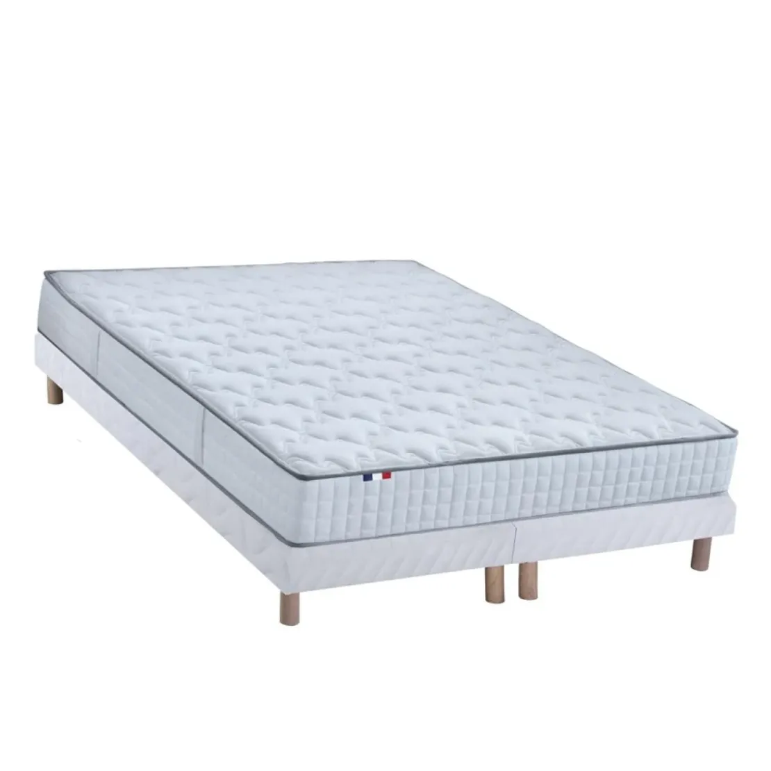 SeleniaEnsemble Matelas Ressorts 7 zones COSMA + Sommier - Made in France - Sommier Blanc