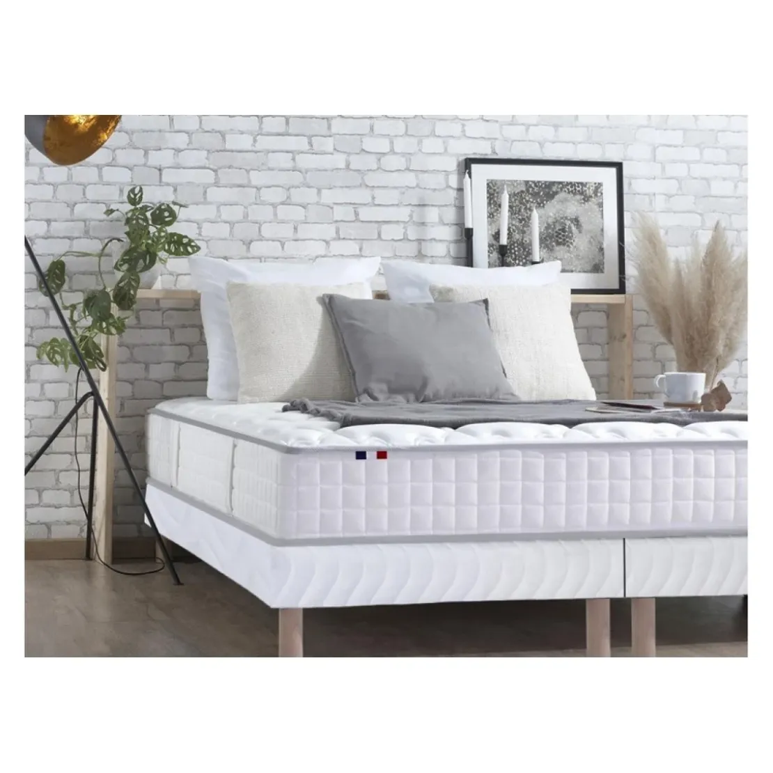SeleniaEnsemble Matelas Ressorts 7 zones COSMA + Sommier - Made in France - Sommier Blanc