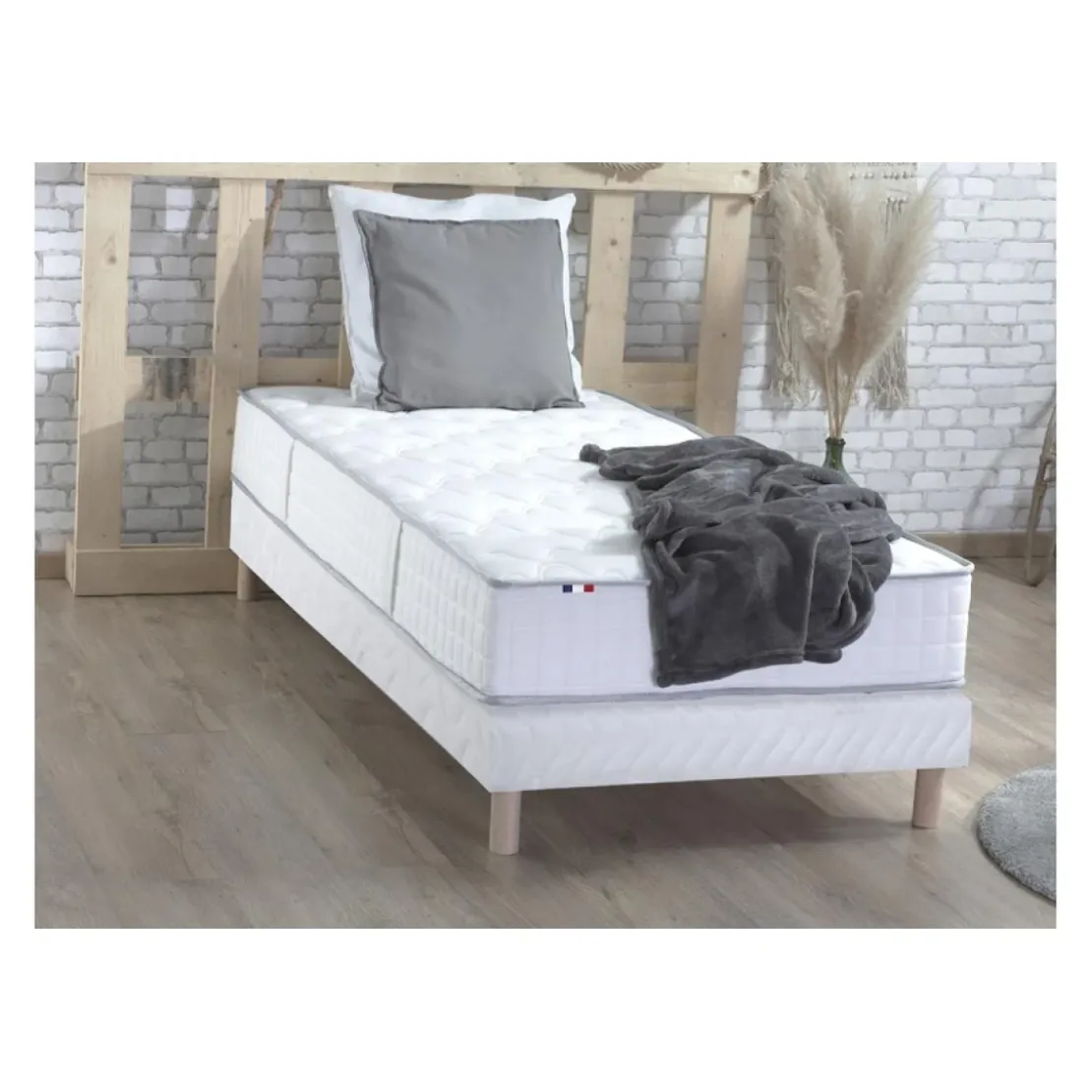 SeleniaEnsemble Matelas Ressorts 7 zones COSMA + Sommier - Made in France - Sommier Blanc