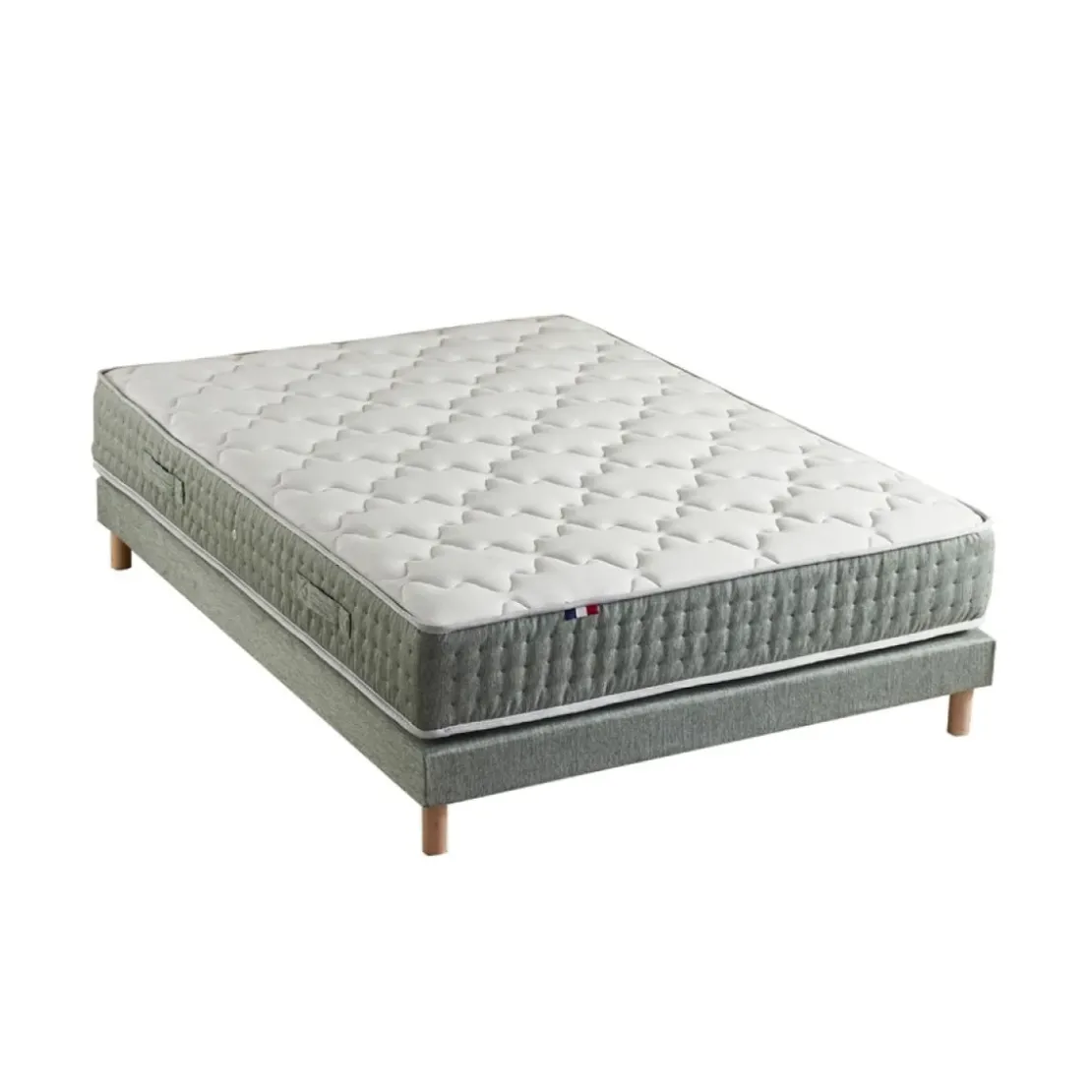 SeleniaEnsemble Matelas Ressort 7 Zones Face Hiver/Eté HYGO + Sommier Vert Céladon LEO Fabriqué En France