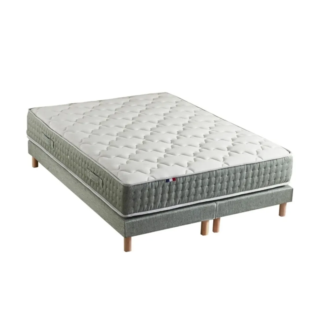 SeleniaEnsemble Matelas Ressort 7 Zones Face Hiver/Eté HYGO + Sommier Vert Céladon LEO Fabriqué En France