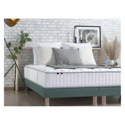 SeleniaEnsemble Matelas Ressorts 7 zones COSMA + Sommier - Made in France - Sommier Vert céladon