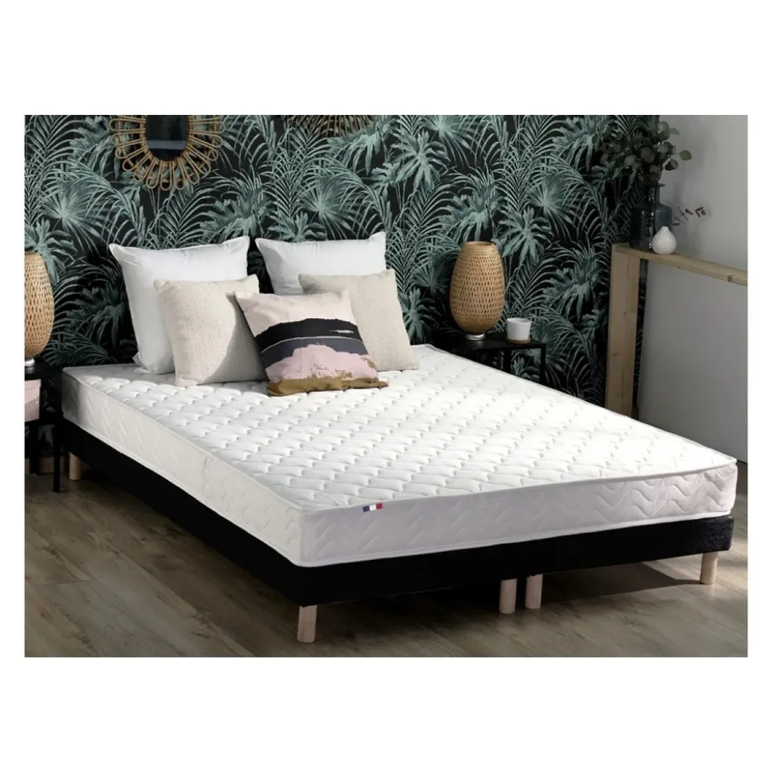 SeleniaEnsemble Matelas Ressorts Fermes biconiques SPECTOS + Sommier Made in France - Sommier Noir