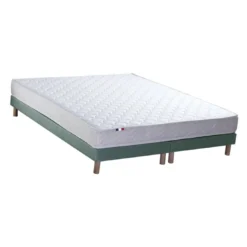 SeleniaEnsemble Matelas Ressorts Fermes biconiques SPECTOS + Sommier Made in France - Sommier Vert céladon