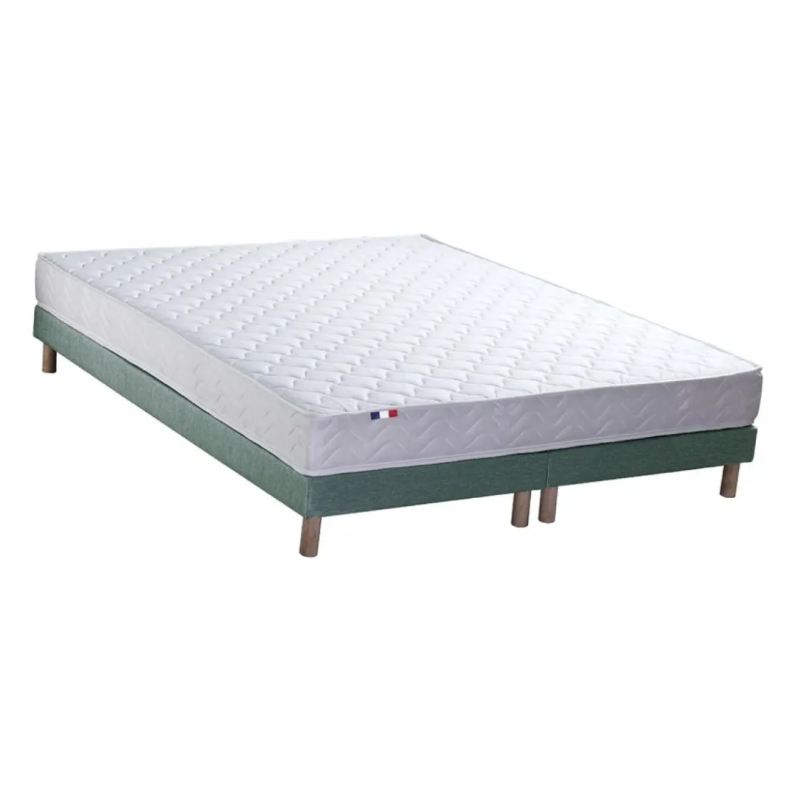 SeleniaEnsemble Matelas Ressorts Fermes biconiques SPECTOS + Sommier Made in France - Sommier Vert céladon
