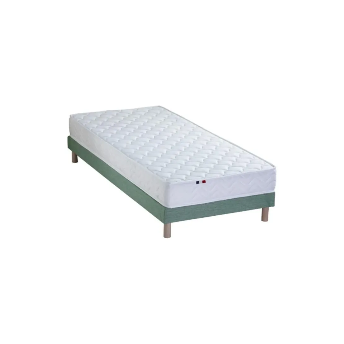 SeleniaEnsemble Matelas Ressorts Fermes biconiques SPECTOS + Sommier Made in France - Sommier Vert céladon