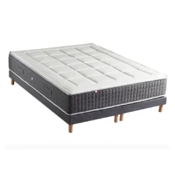 SeleniaEnsemble Matelas Ressort 7 Zones KISTO + Mémoire De Forme + Sommier Bleu Denim LEO Fabriqué En France