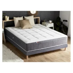 SeleniaEnsemble Matelas Ressort 7 Zones KISTO + Mémoire De Forme + Sommier Bleu Denim LEO Fabriqué En France