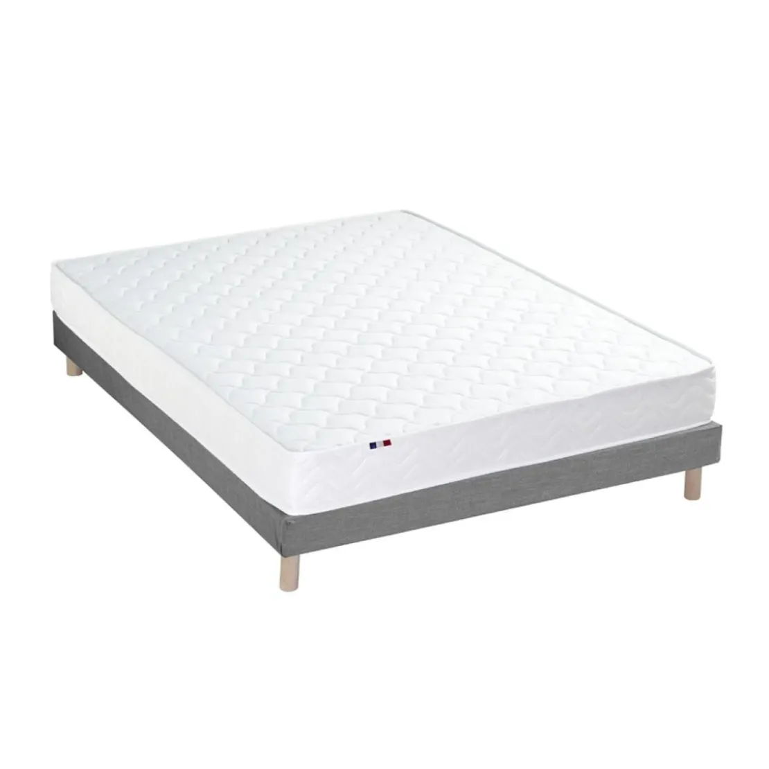 SeleniaEnsemble Matelas Ressorts Fermes biconiques SPECTOS + Sommier Made in France - Sommier Gris chiné