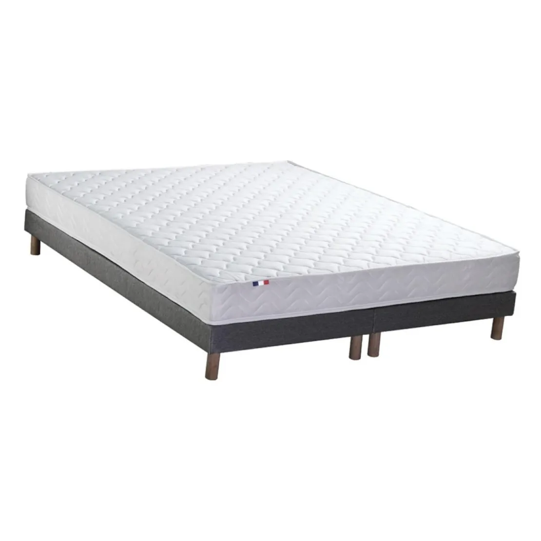 SeleniaEnsemble Matelas Ressorts Fermes biconiques SPECTOS + Sommier Made in France - Sommier Gris chiné