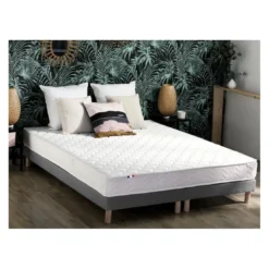 SeleniaEnsemble Matelas Ressorts Fermes biconiques SPECTOS + Sommier Made in France - Sommier Gris chiné